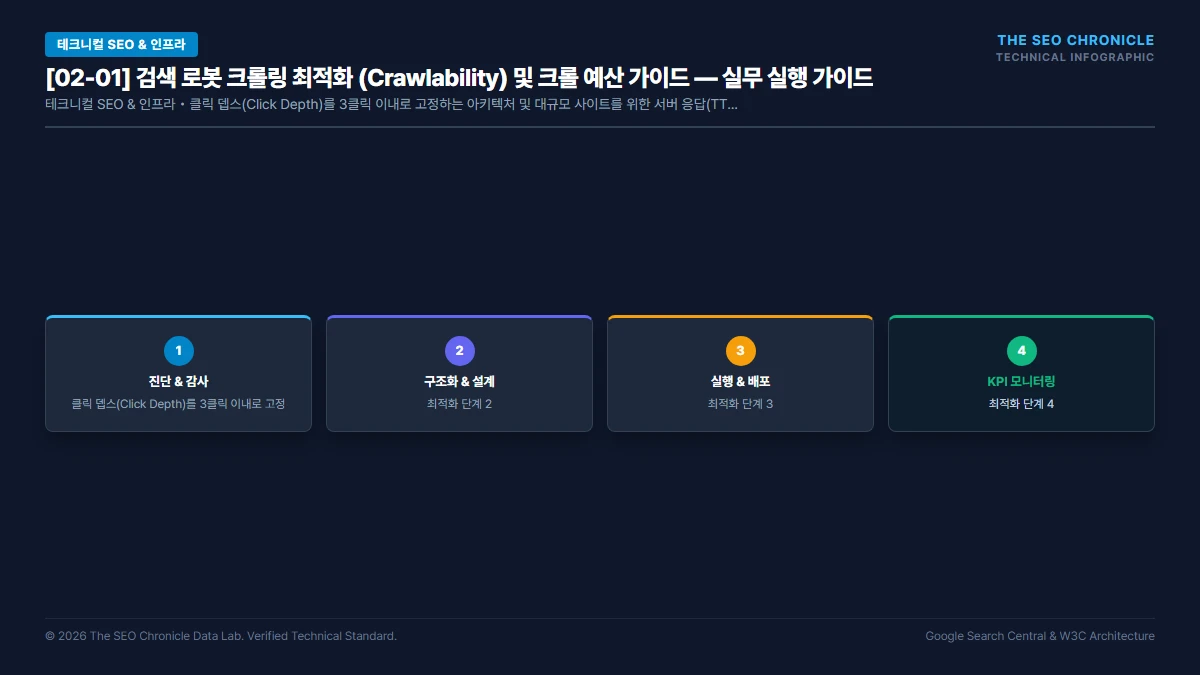 검색 로봇 크롤링 최적화 (Crawlability) 및 크롤 예산 가이드 실무 실행 가이드 인포그래픽