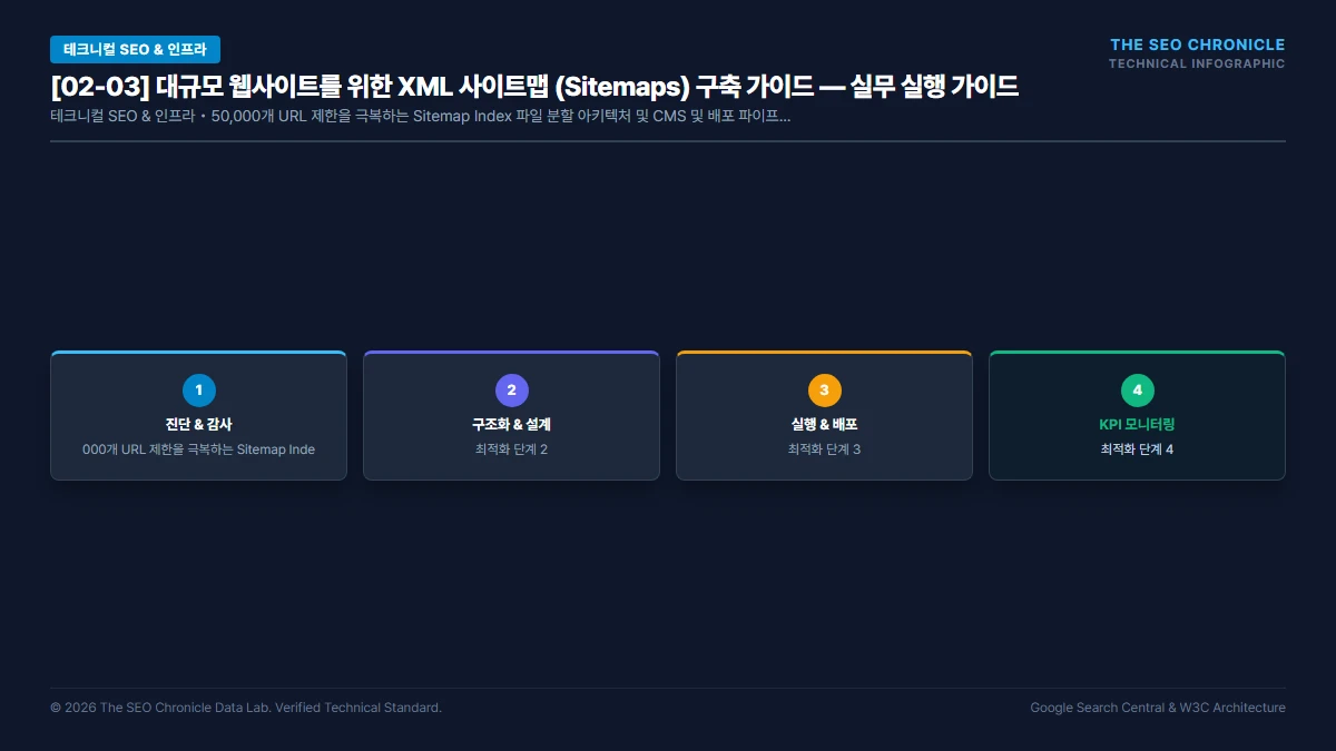 대규모 웹사이트를 위한 XML 사이트맵 (Sitemaps) 구축 가이드 실무 실행 가이드 인포그래픽
