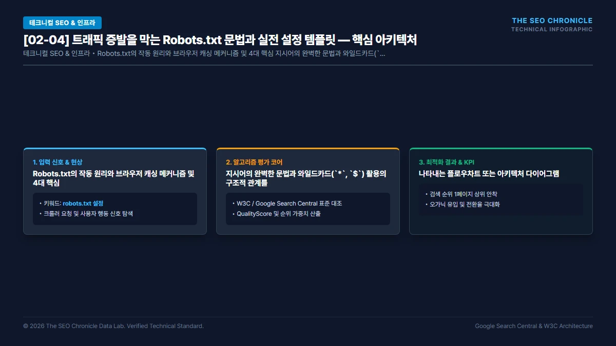 트래픽 증발을 막는 Robots.txt 문법과 실전 설정 템플릿 핵심 아키텍처 다이어그램