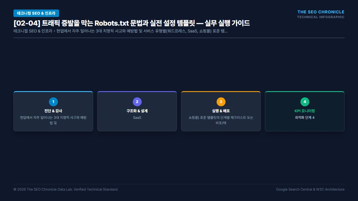트래픽 증발을 막는 Robots.txt 문법과 실전 설정 템플릿 실무 실행 가이드 인포그래픽