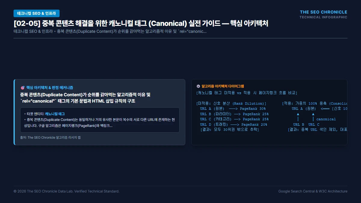 중복 콘텐츠 해결을 위한 캐노니컬 태그 (Canonical) 실전 가이드 핵심 아키텍처 다이어그램