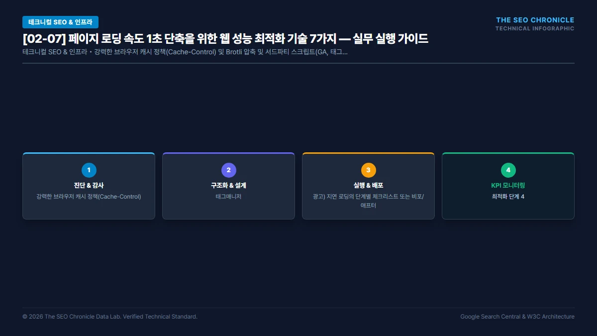 페이지 로딩 속도 1초 단축을 위한 웹 성능 최적화 기술 7가지 실무 실행 가이드 인포그래픽
