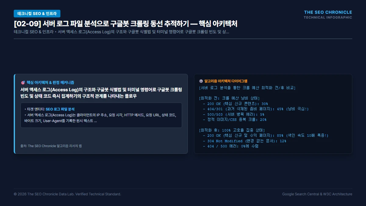 서버 로그 파일 분석으로 구글봇 크롤링 동선 추적하기 핵심 아키텍처 다이어그램