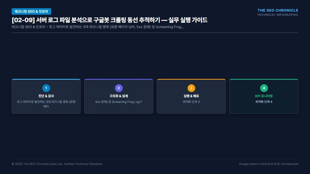 서버 로그 파일 분석으로 구글봇 크롤링 동선 추적하기 실무 실행 가이드 인포그래픽