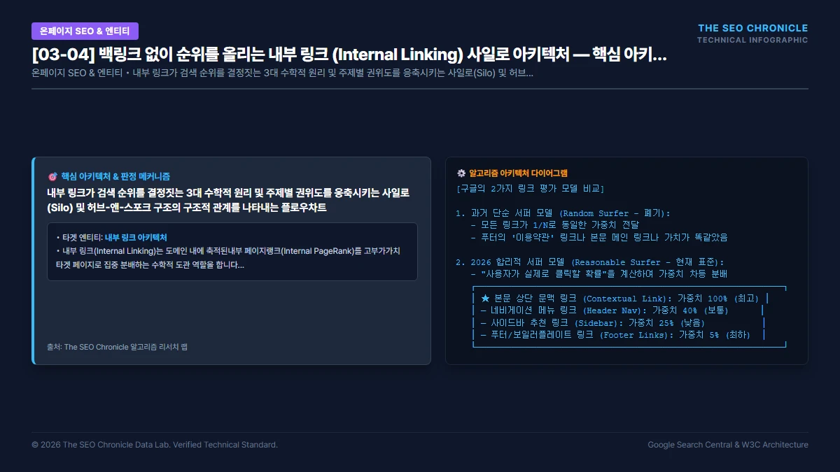 백링크 없이 순위를 올리는 내부 링크 (Internal Linking) 사일로 아키텍처 핵심 아키텍처 다이어그램