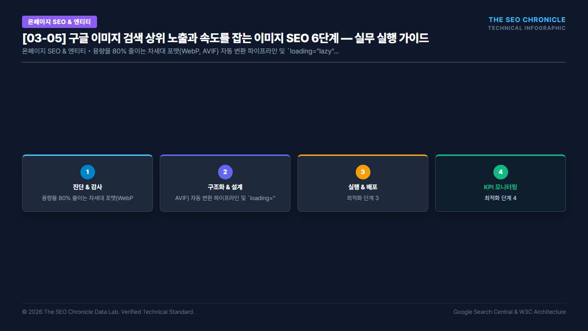구글 이미지 검색 상위 노출과 속도를 잡는 이미지 SEO 6단계 실무 실행 가이드 인포그래픽