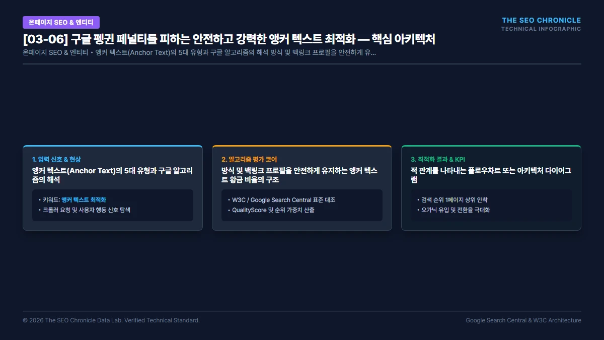 구글 펭귄 페널티를 피하는 안전하고 강력한 앵커 텍스트 최적화 핵심 아키텍처 다이어그램