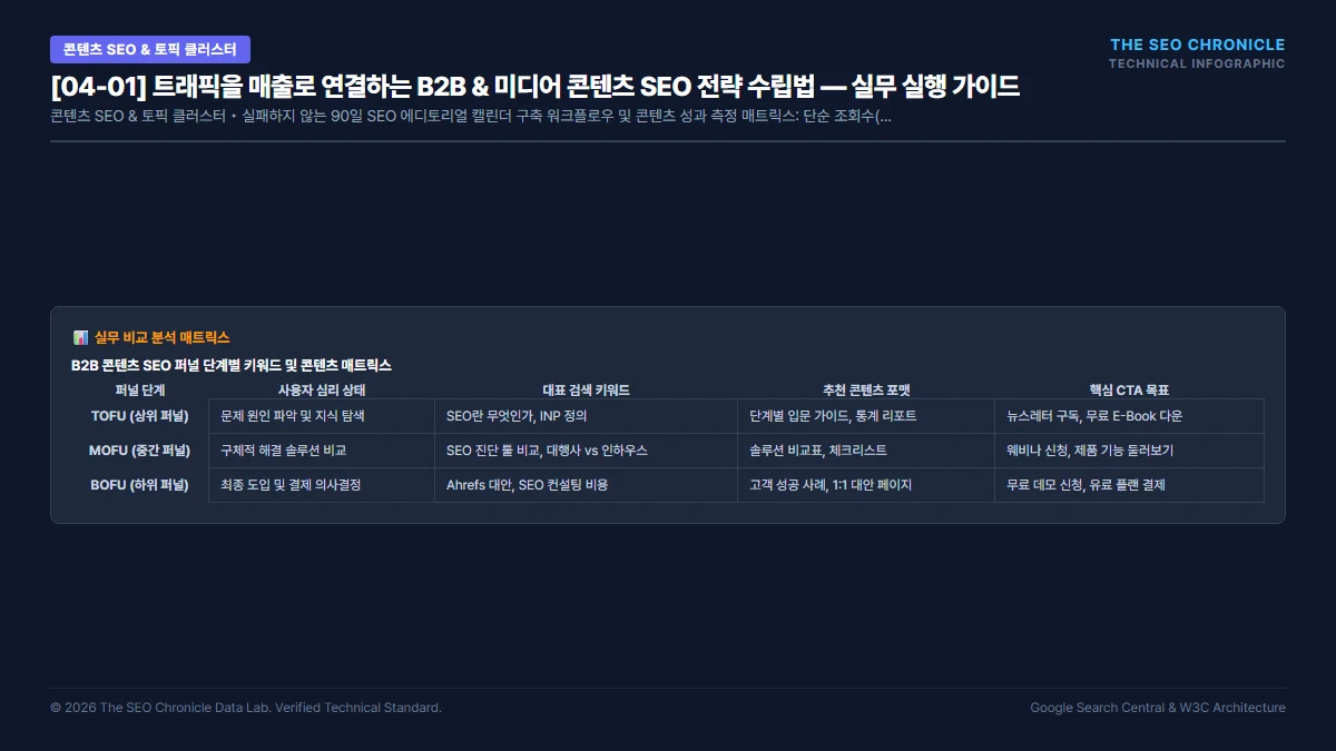 트래픽을 매출로 연결하는 B2B & 미디어 콘텐츠 SEO 전략 수립법 실무 실행 가이드 인포그래픽