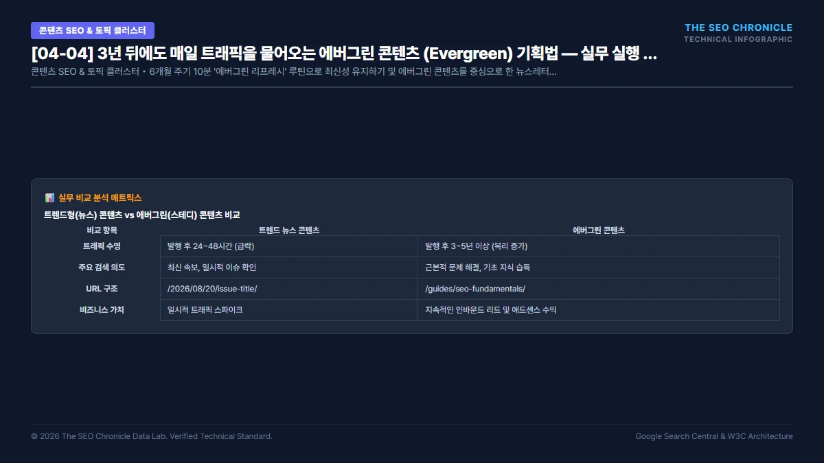 3년 뒤에도 매일 트래픽을 물어오는 에버그린 콘텐츠 (Evergreen) 기획법 실무 실행 가이드 인포그래픽