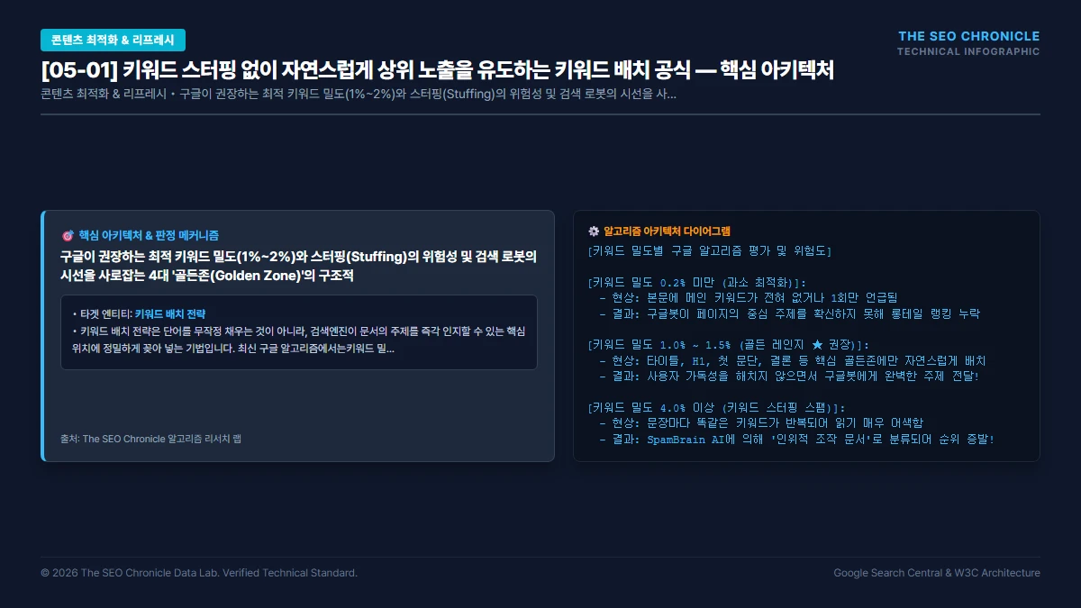키워드 스터핑 없이 자연스럽게 상위 노출을 유도하는 키워드 배치 공식 핵심 아키텍처 다이어그램