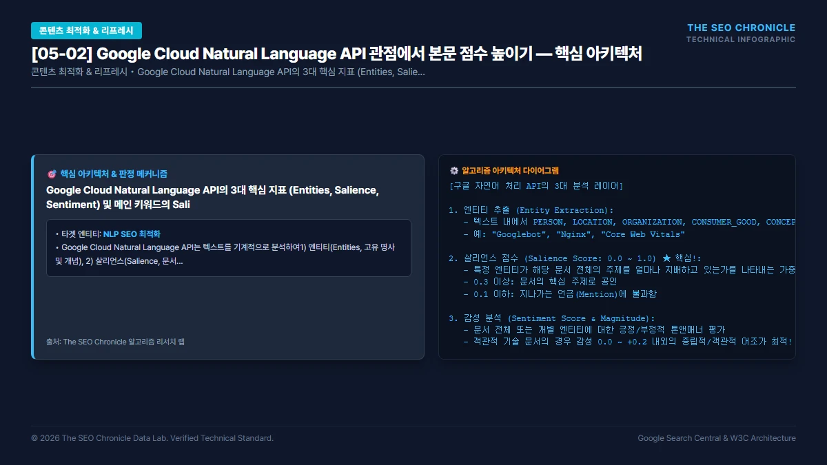 Google Cloud Natural Language API 관점에서 본문 점수 높이기 핵심 아키텍처 다이어그램