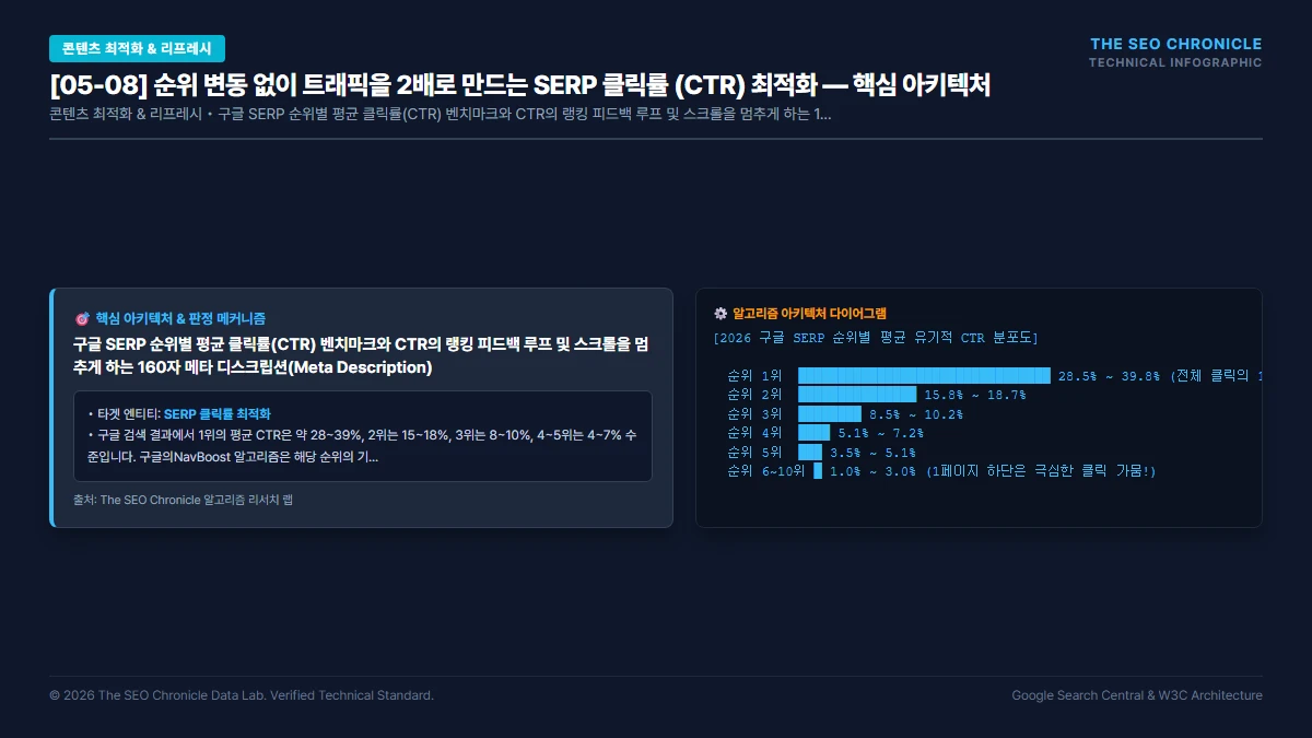 순위 변동 없이 트래픽을 2배로 만드는 SERP 클릭률 (CTR) 최적화 핵심 아키텍처 다이어그램