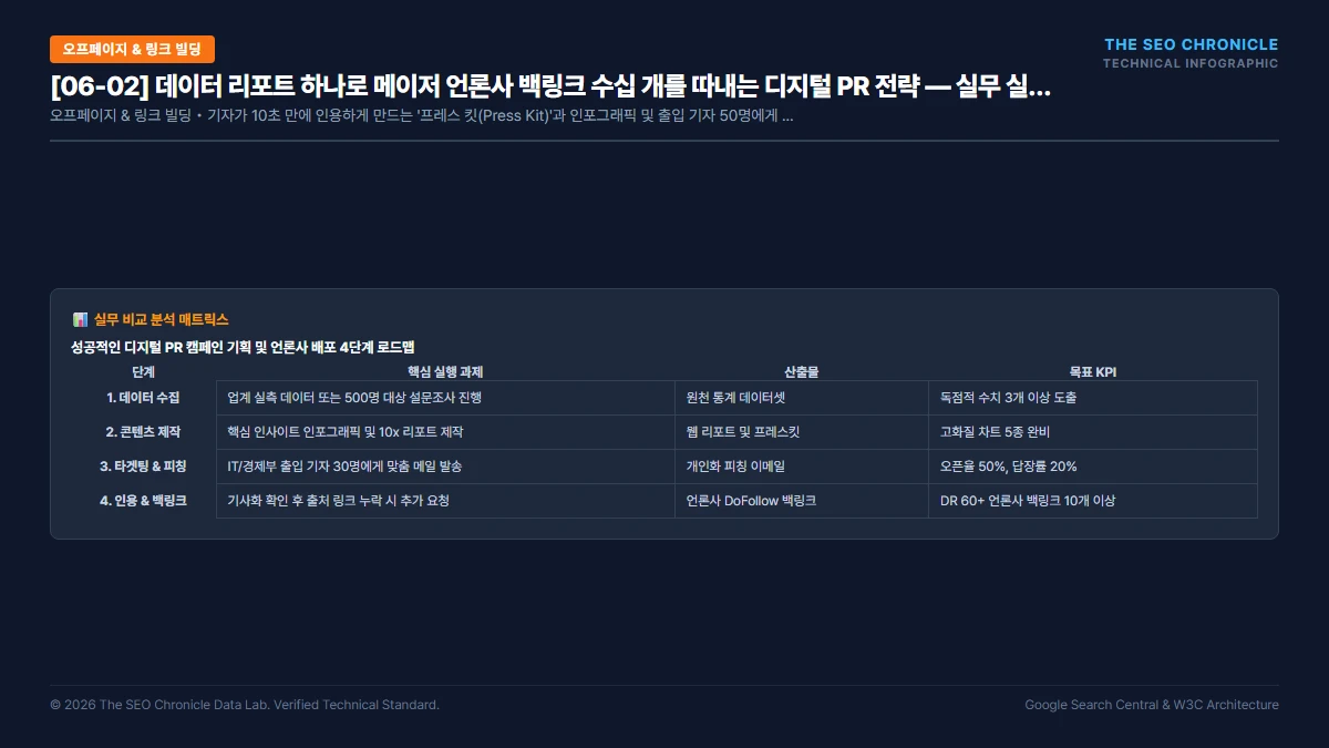 데이터 리포트 하나로 메이저 언론사 백링크 수십 개를 따내는 디지털 PR 전략 실무 실행 가이드 인포그래픽