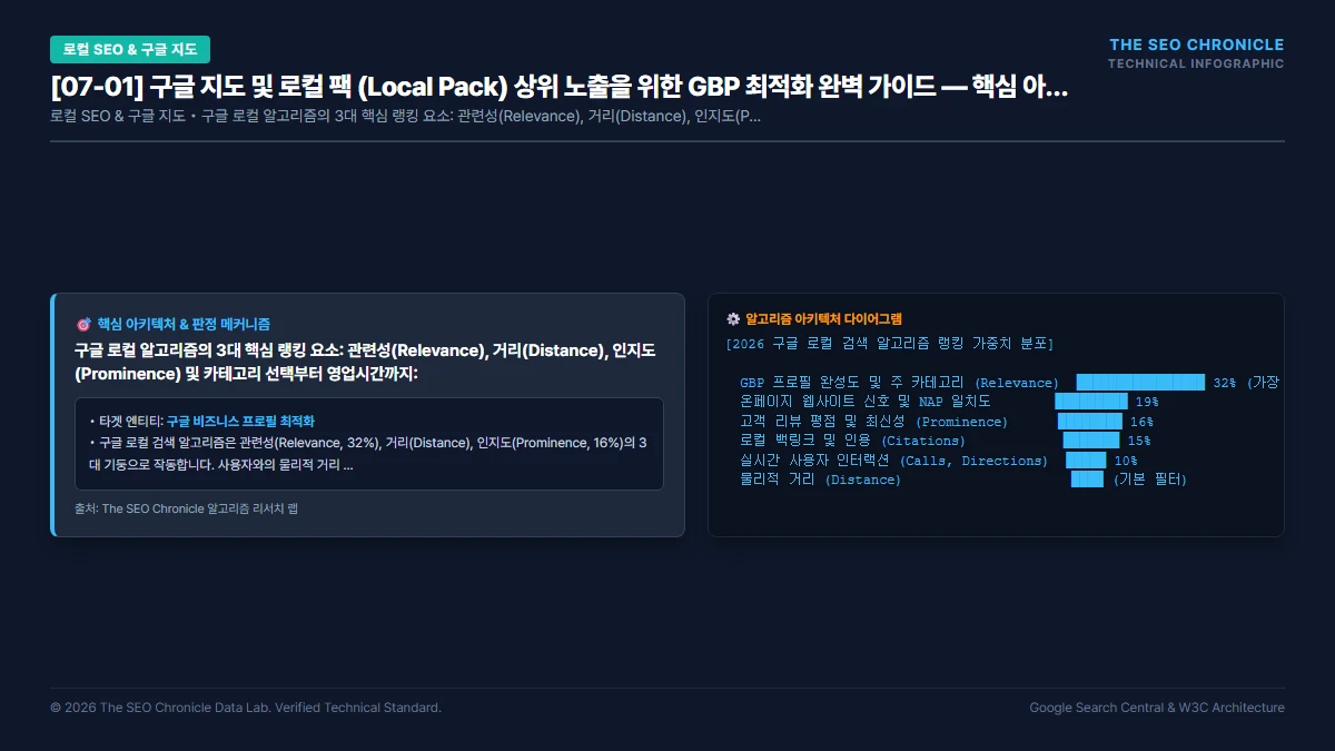 구글 지도 및 로컬 팩 (Local Pack) 상위 노출을 위한 GBP 최적화 완벽 가이드 핵심 아키텍처 다이어그램