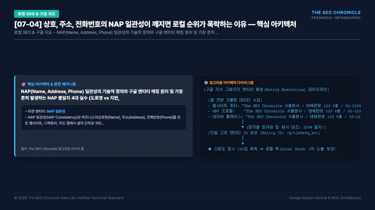 상호, 주소, 전화번호의 NAP 일관성이 깨지면 로컬 순위가 폭락하는 이유 핵심 아키텍처 다이어그램