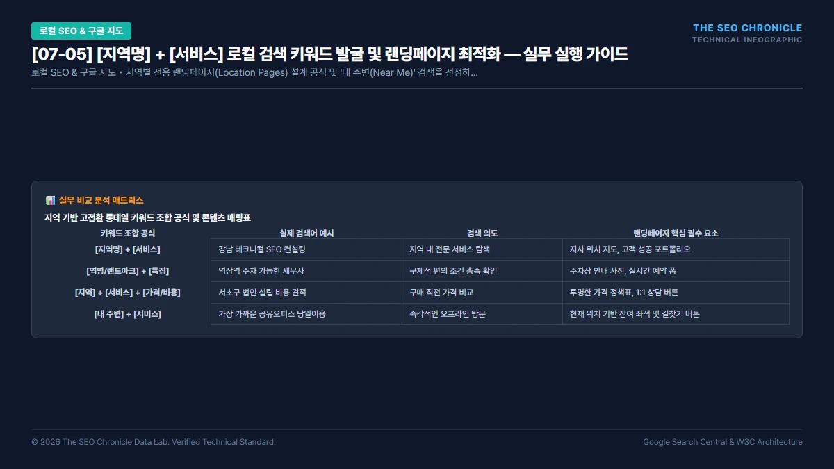 [지역명] + [서비스] 로컬 검색 키워드 발굴 및 랜딩페이지 최적화 실무 실행 가이드 인포그래픽