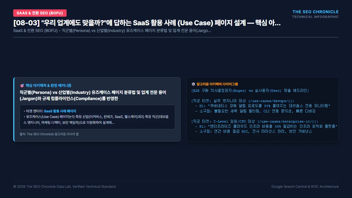 "우리 업계에도 맞을까?"에 답하는 SaaS 활용 사례 (Use Case) 페이지 설계 핵심 아키텍처 다이어그램