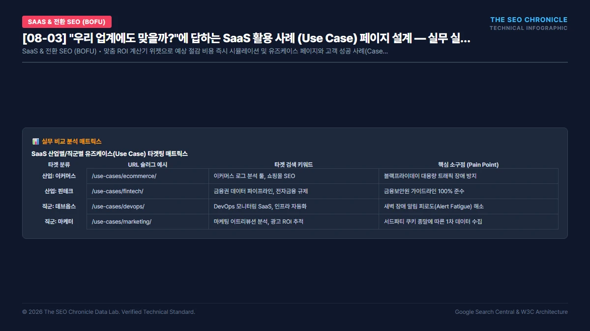 "우리 업계에도 맞을까?"에 답하는 SaaS 활용 사례 (Use Case) 페이지 설계 실무 실행 가이드 인포그래픽