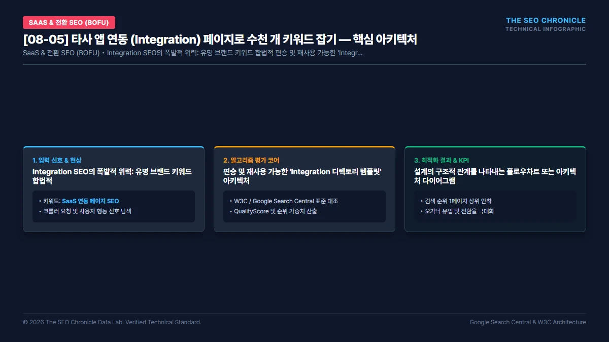 타사 앱 연동 (Integration) 페이지로 수천 개 키워드 잡기 핵심 아키텍처 다이어그램