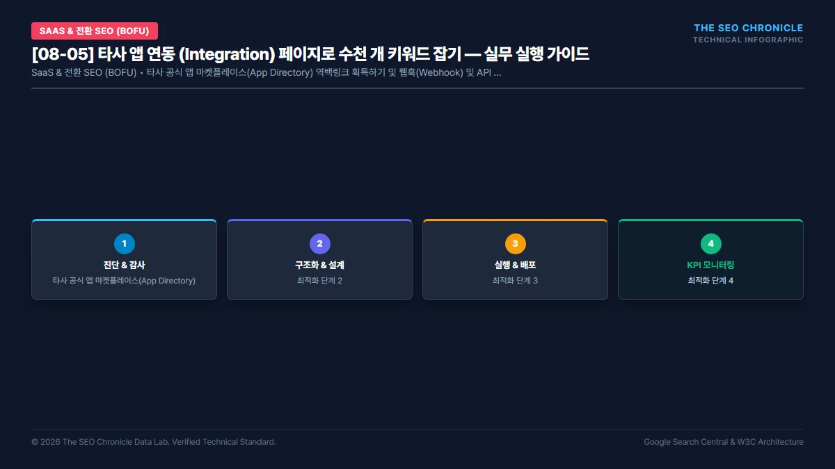 타사 앱 연동 (Integration) 페이지로 수천 개 키워드 잡기 실무 실행 가이드 인포그래픽