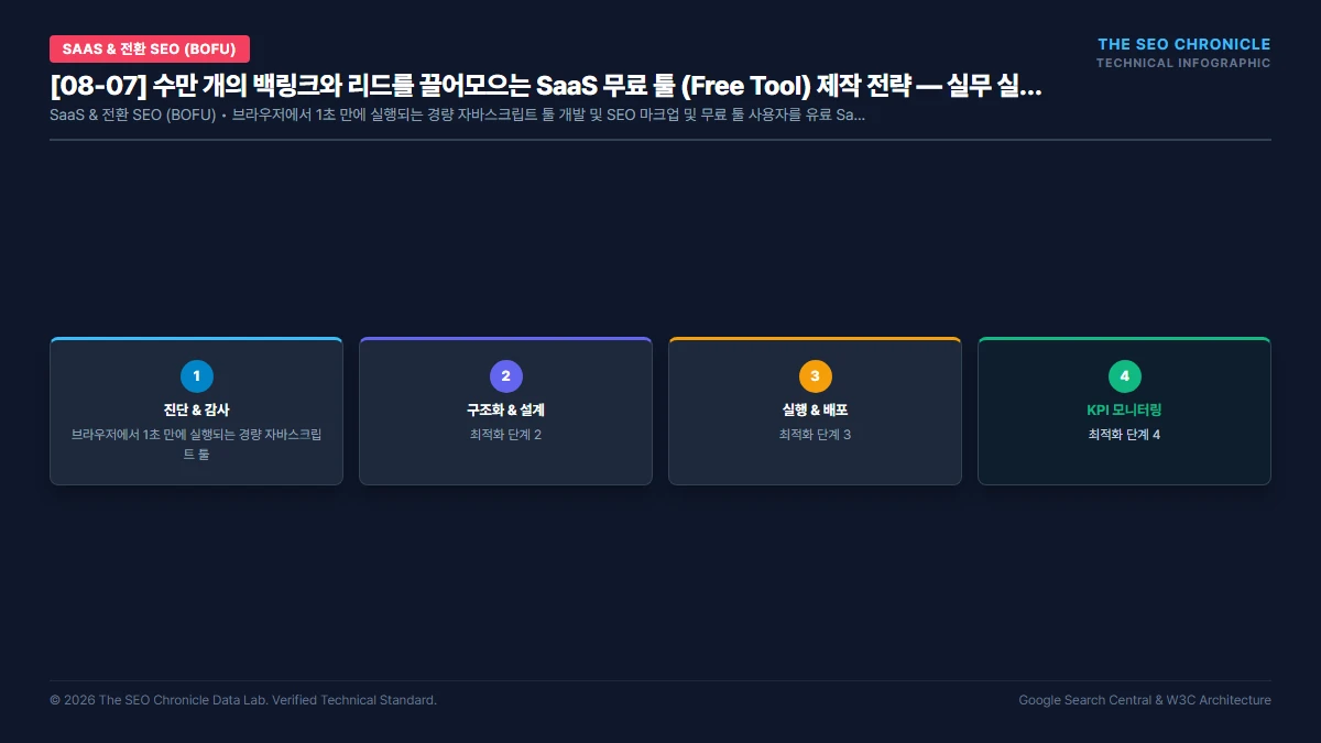 수만 개의 백링크와 리드를 끌어모으는 SaaS 무료 툴 (Free Tool) 제작 전략 실무 실행 가이드 인포그래픽