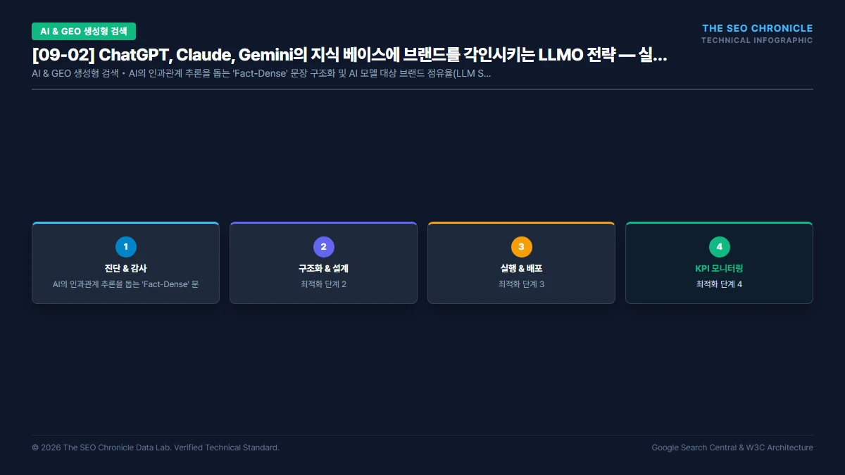 ChatGPT, Claude, Gemini의 지식 베이스에 브랜드를 각인시키는 LLMO 전략 실무 실행 가이드 인포그래픽