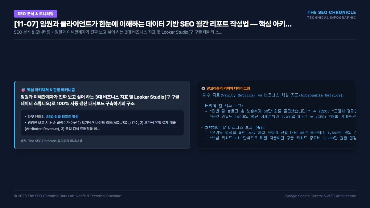 임원과 클라이언트가 한눈에 이해하는 데이터 기반 SEO 월간 리포트 작성법 핵심 아키텍처 다이어그램